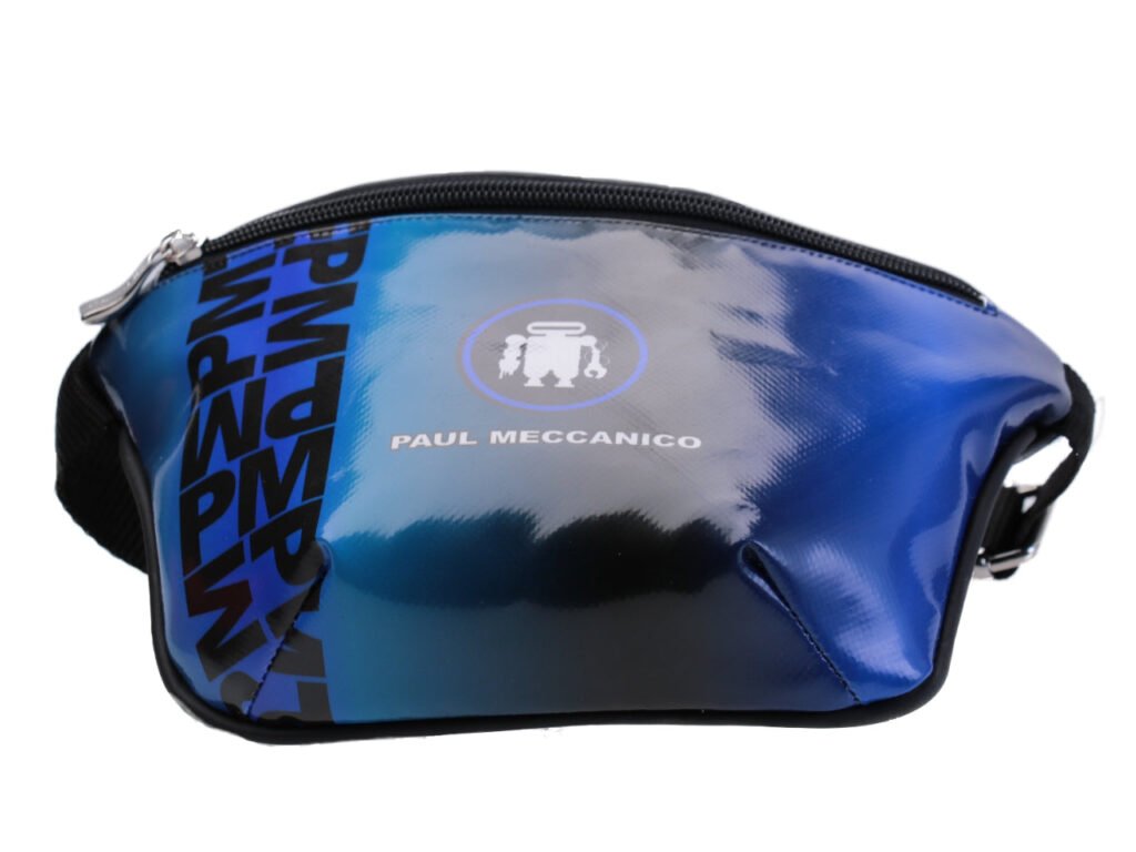 MARSUPIO BLU E AZZURRO CON FANTASIA SFUMATA. MODELLO FLEX REALIZZATO CON TELONE DA CAMION. - Edizione limitata Paul Meccanico