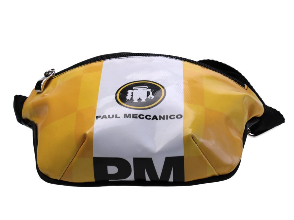 BORSA A TRACOLLA GIALLA E BIANCA. MODELLO FLEX REALIZZATO CON TELONE DA CAMION. - Edizione limitata Paul Meccanico