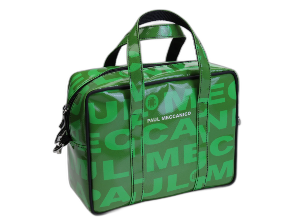 BORSA DA DONNA RETTANGOLARE VERDE. MODELLO PINCA IN TELONE DA CAMION.