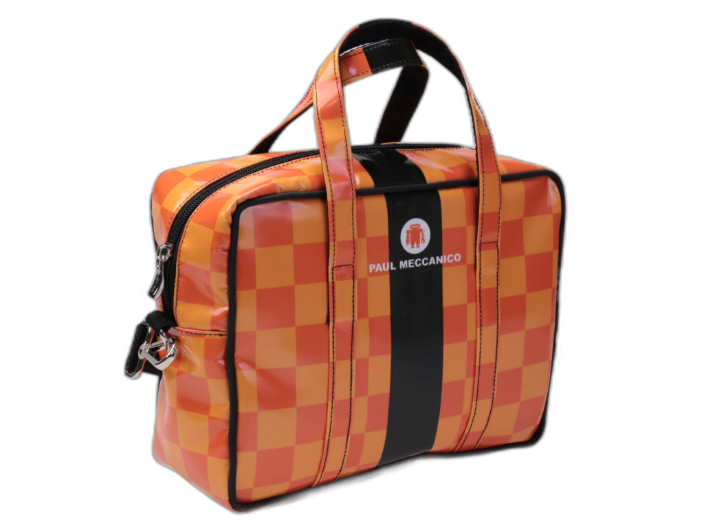 BORSA DA DONNA RETTANGOLARE ARANCIONE. MODELLO PINCA IN TELONE DA CAMION.