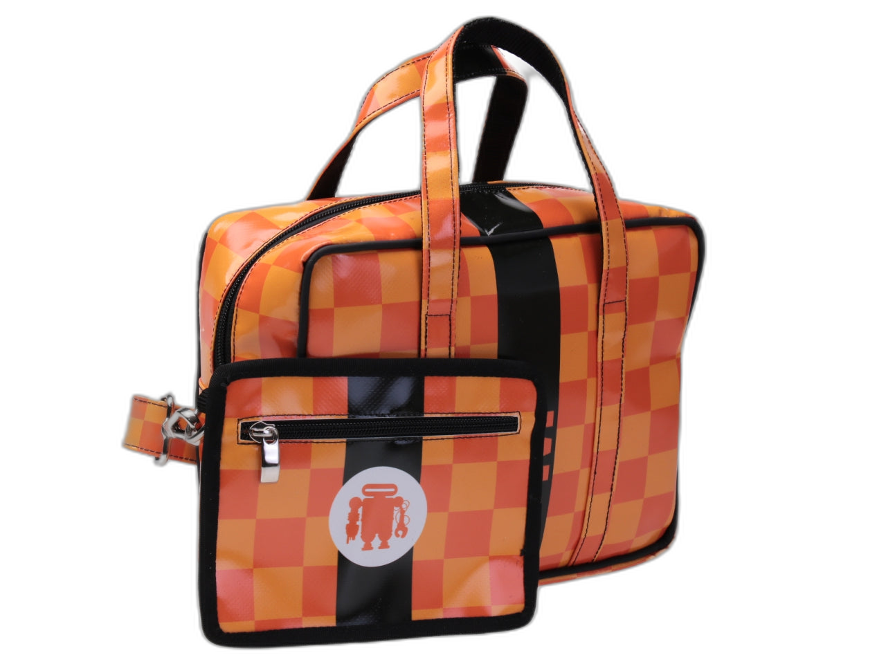 BORSA DA DONNA RETTANGOLARE ARANCIONE. MODELLO PINCA IN TELONE DA CAMION.