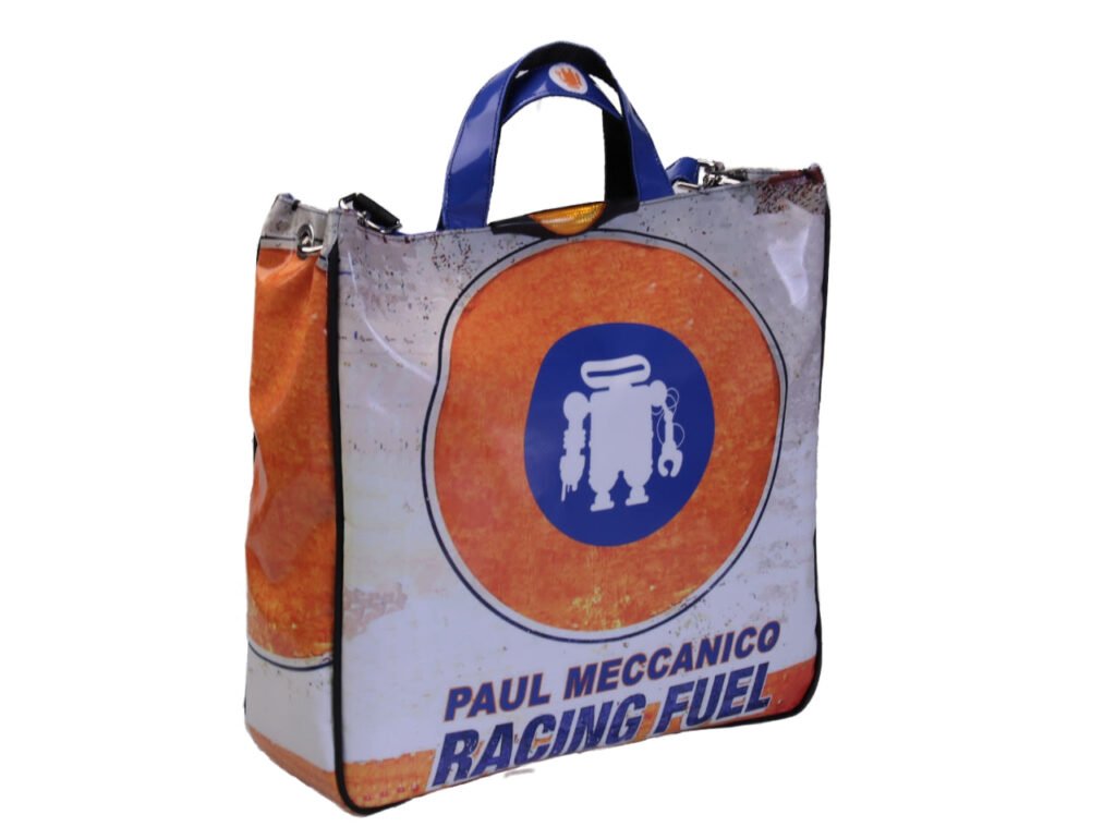 MAXI BORSA "RACING FUEL". MODELLO DI AIRSTONE REALIZZATO CON TELONI DI CAMION.