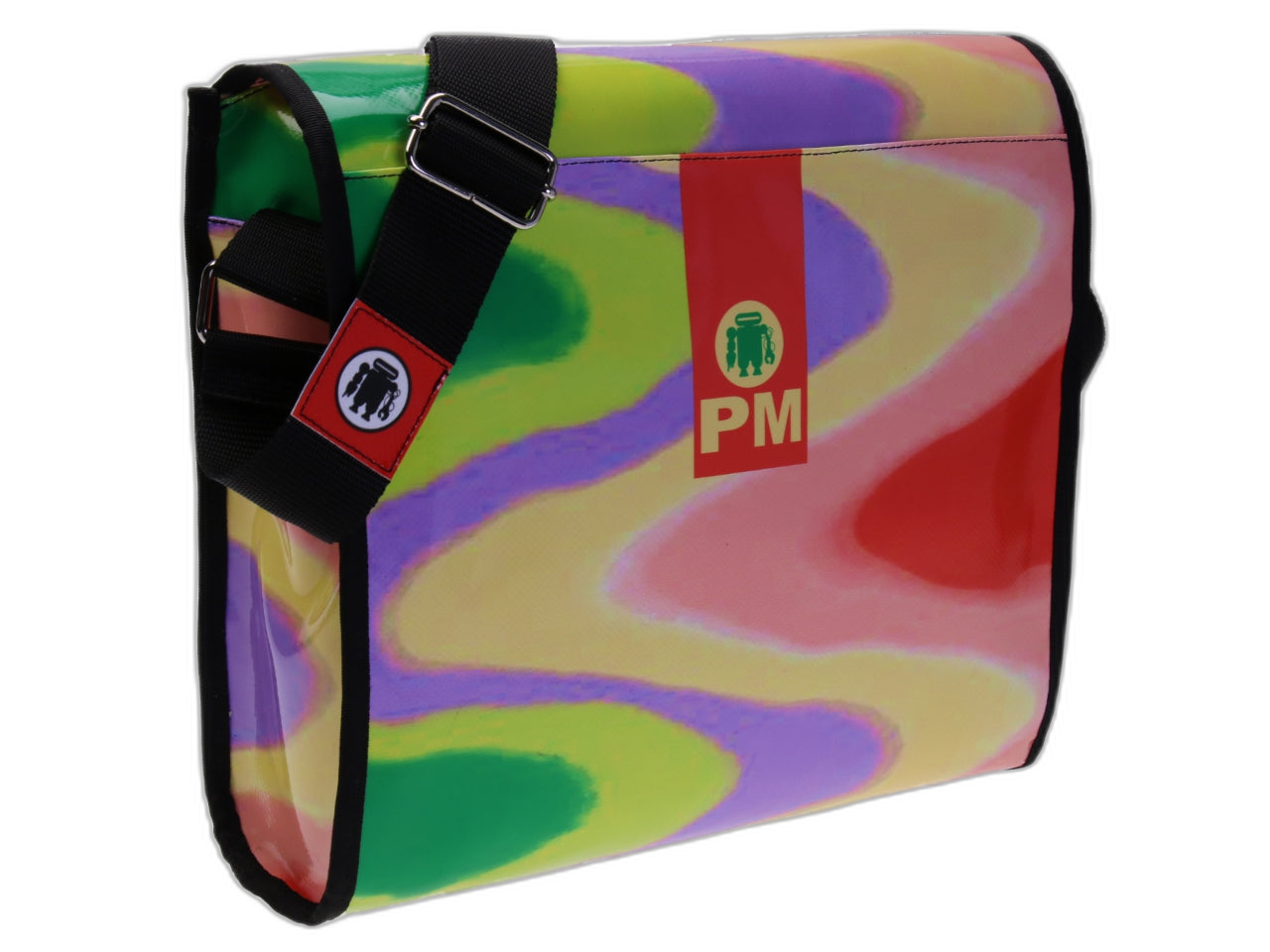 BORSA CROSSBODY FANTASIA TIE DYE. MODELLO DI ROTTURA REALIZZATO CON TELONI DI CAMION.