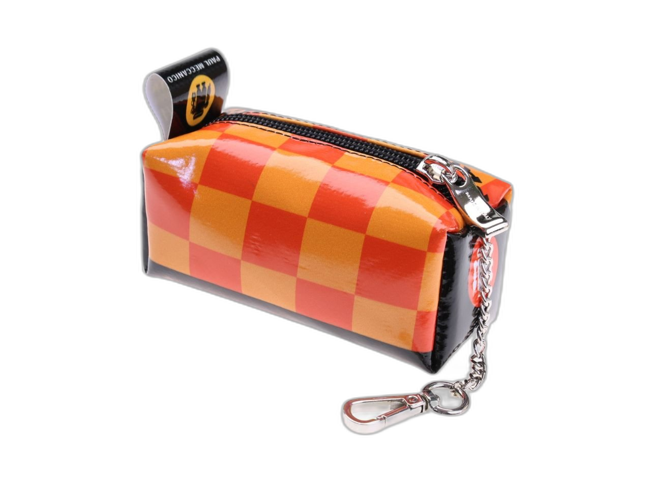 ...ASTUCCIO PORTACHIAVI DI DESIGN NEI COLORI ARANCIONE E ROSSO CON FANTASIA A SCACCHI REALIZZATO CON TELONI DI CAMION.