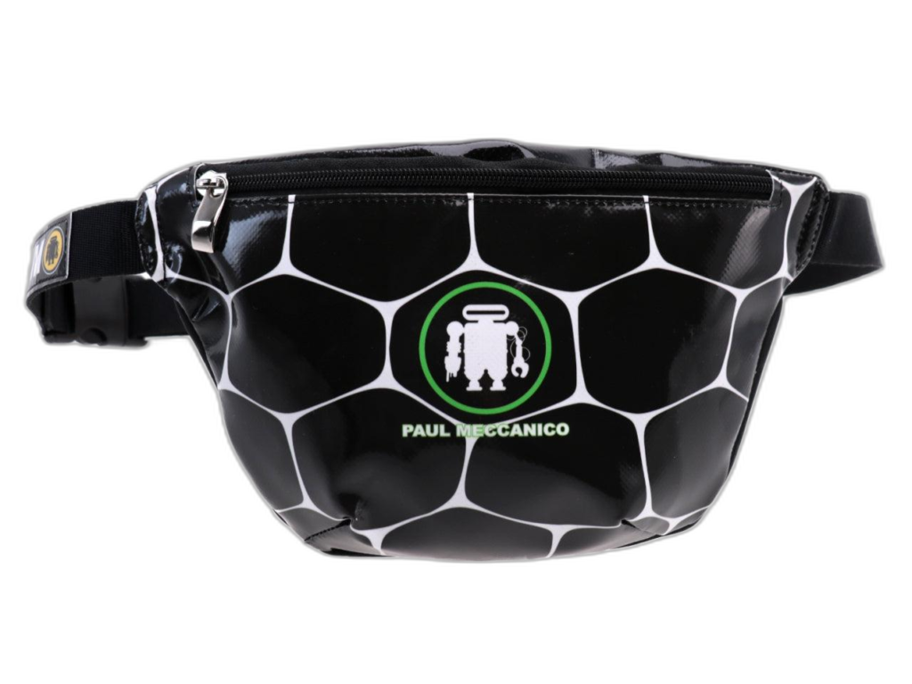 MARSUPIO BIANCO E NERO CON FANTASIA OPTICAL. MODELLO FLEX REALIZZATO CON TELONI DI CAMION. - Edizione limitata Paul Meccanico