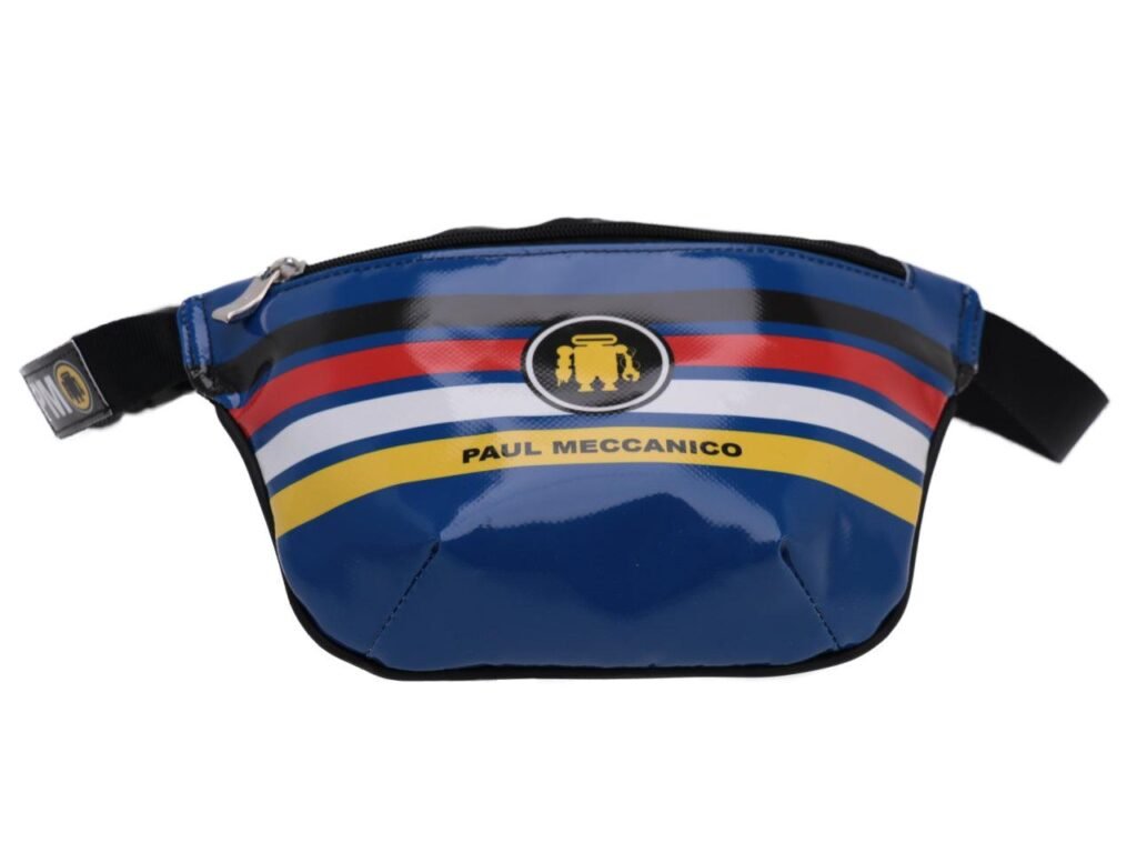 BORSA A TRACOLLA BLU, NERA, ROSSA, BIANCA E GIALLA. MODELLO FLEX REALIZZATO CON TELONE DA CAMION. - Edizione limitata Paul Meccanico