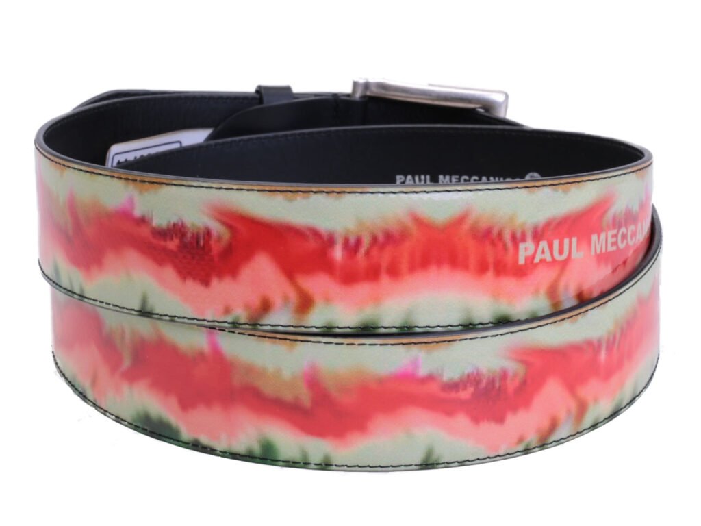 CINTURA DA UOMO BEIGE E SALMONE CON FANTASIA MIMETICA REALIZZATA CON TELONI DI CAMION. - Pezzi unici Paul Meccanico
