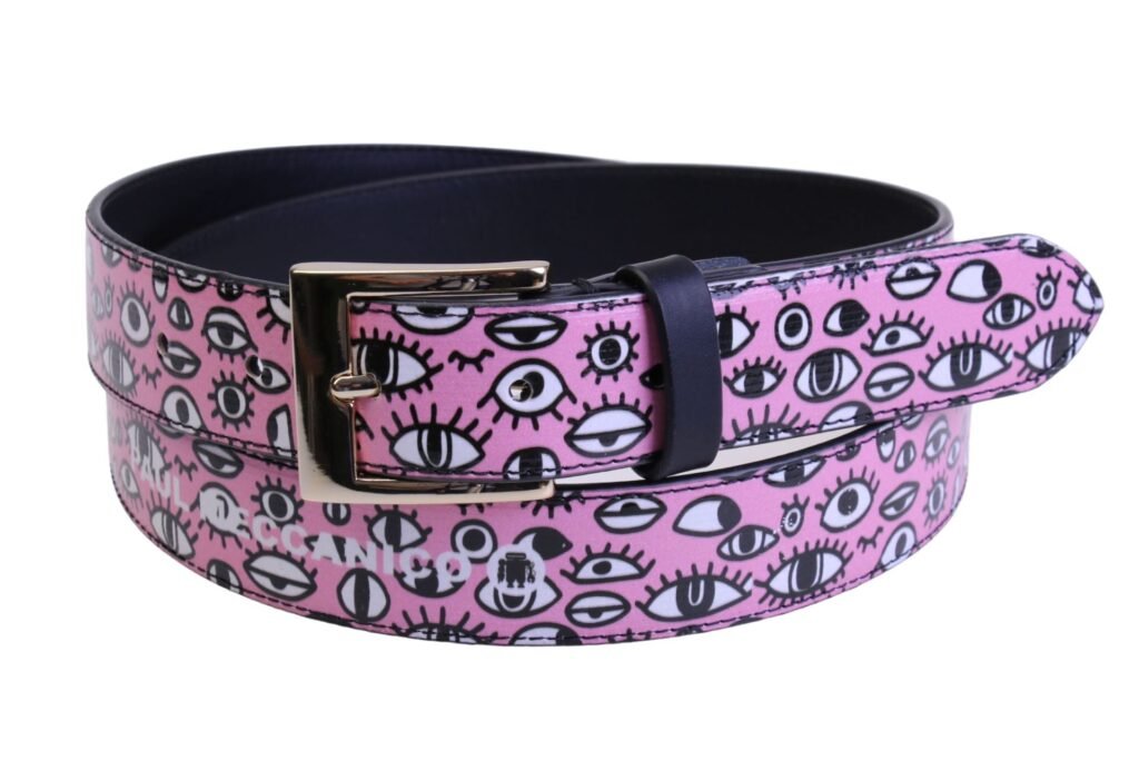 CINTURA DA DONNA ROSA "OCCHI" REALIZZATA CON TELONI DI CAMION.