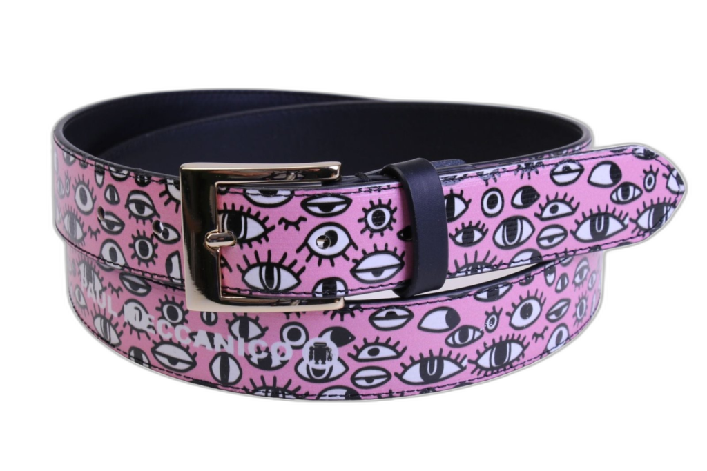 CINTURA DA DONNA ROSA "OCCHI" REALIZZATA CON TELONI DI CAMION.