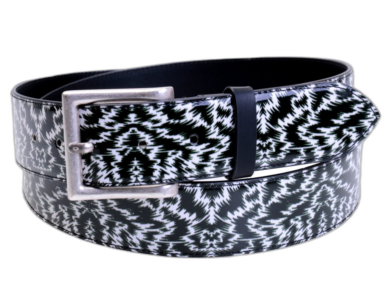 ...CINTURA DA UOMO IN BIANCO E NERO CON FANTASIA ANIMALIER REALIZZATA CON TELONI DI CAMION. - Pezzi unici Paul Meccanico