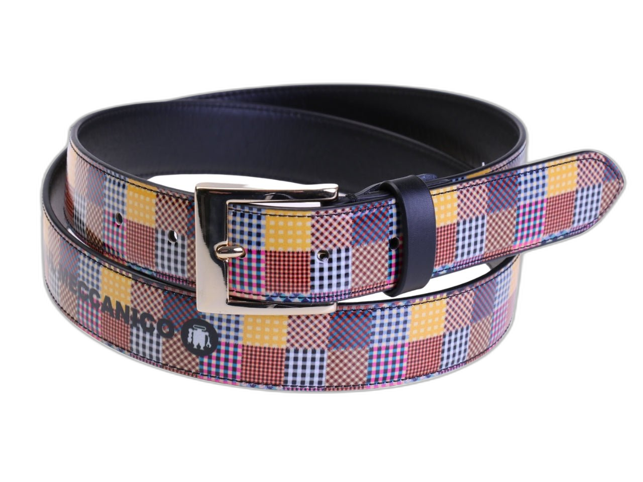 .CINTURA DA DONNA CON FANTASIA GEOMETRICA A SCACCHI REALIZZATA CON TELONI DI CAMION.