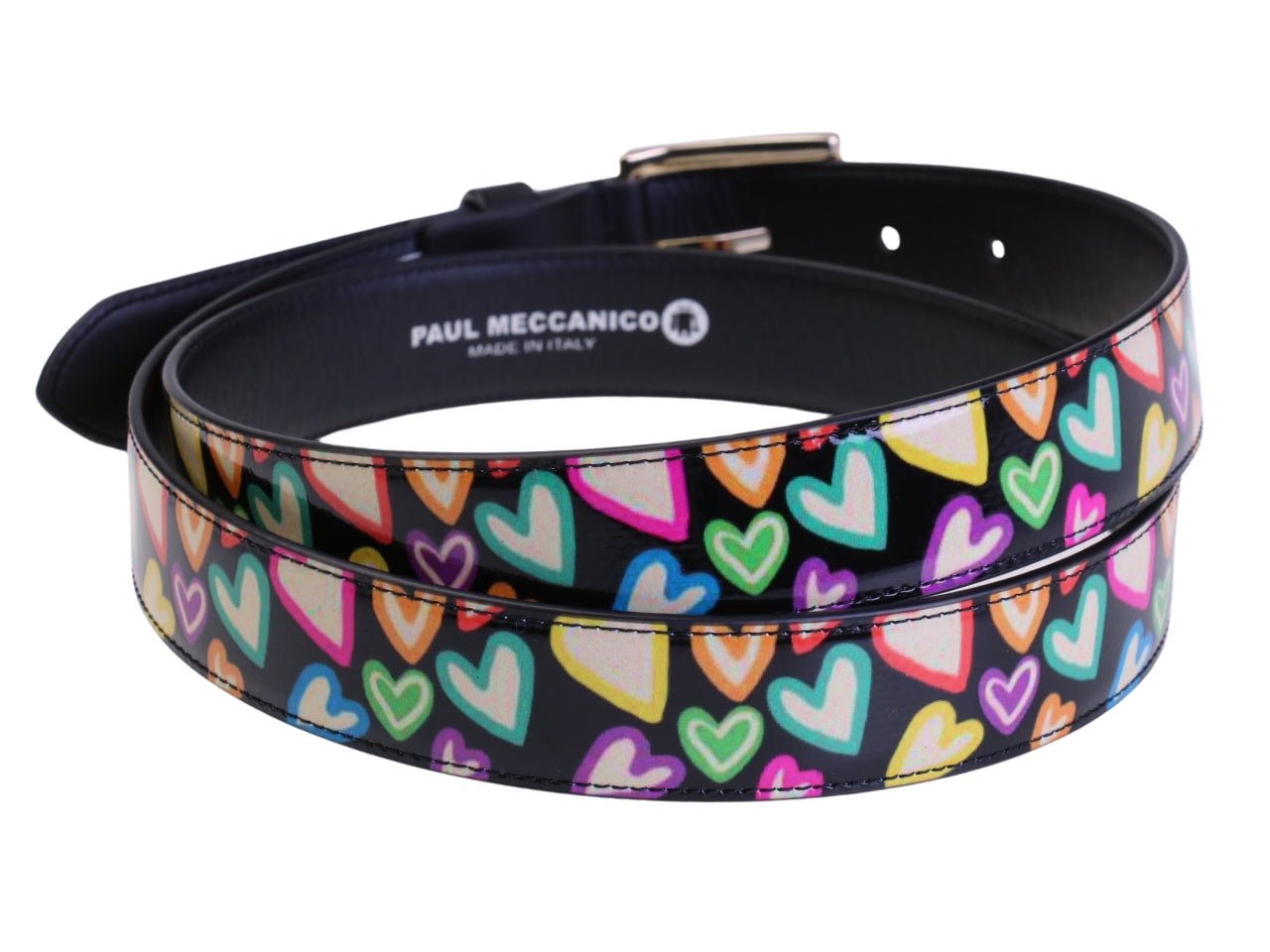 .CINTURA DA DONNA NERA CON "CUORI MULTICOLORE" IN TELONE DA CAMION.