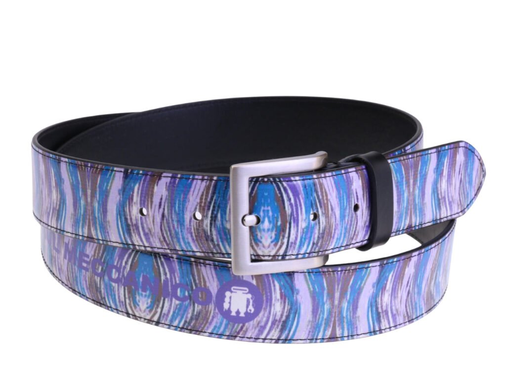 ....LILAC CINTURA DA UOMO CON FANTASIA ASTRATTA REALIZZATA CON TELONI DI CAMION.