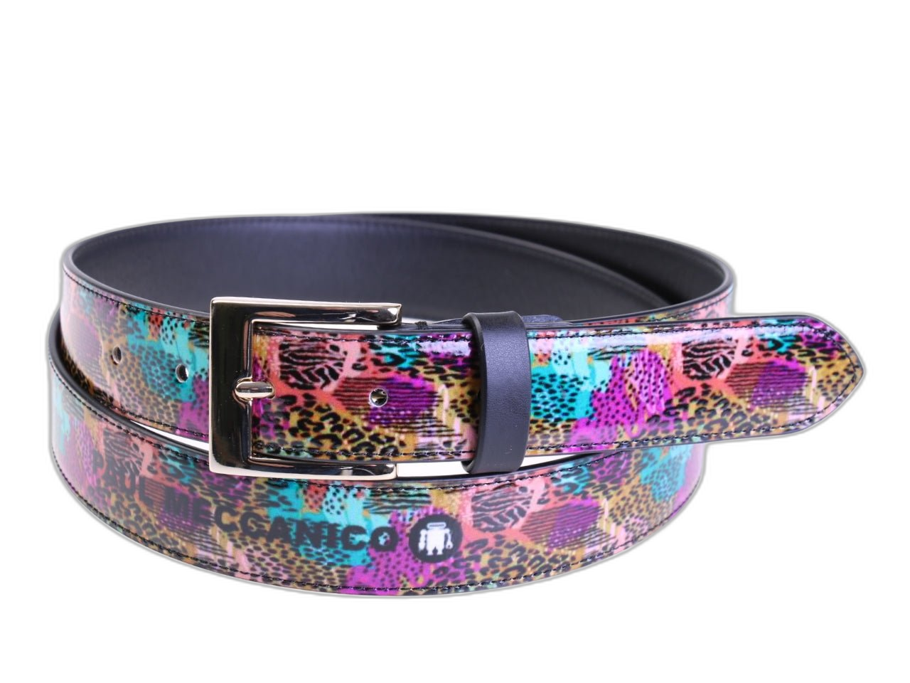 .CINTURA DA DONNA MULTICOLORE CON FANTASIA ANIMALIER REALIZZATA IN TELONE DA CAMION.