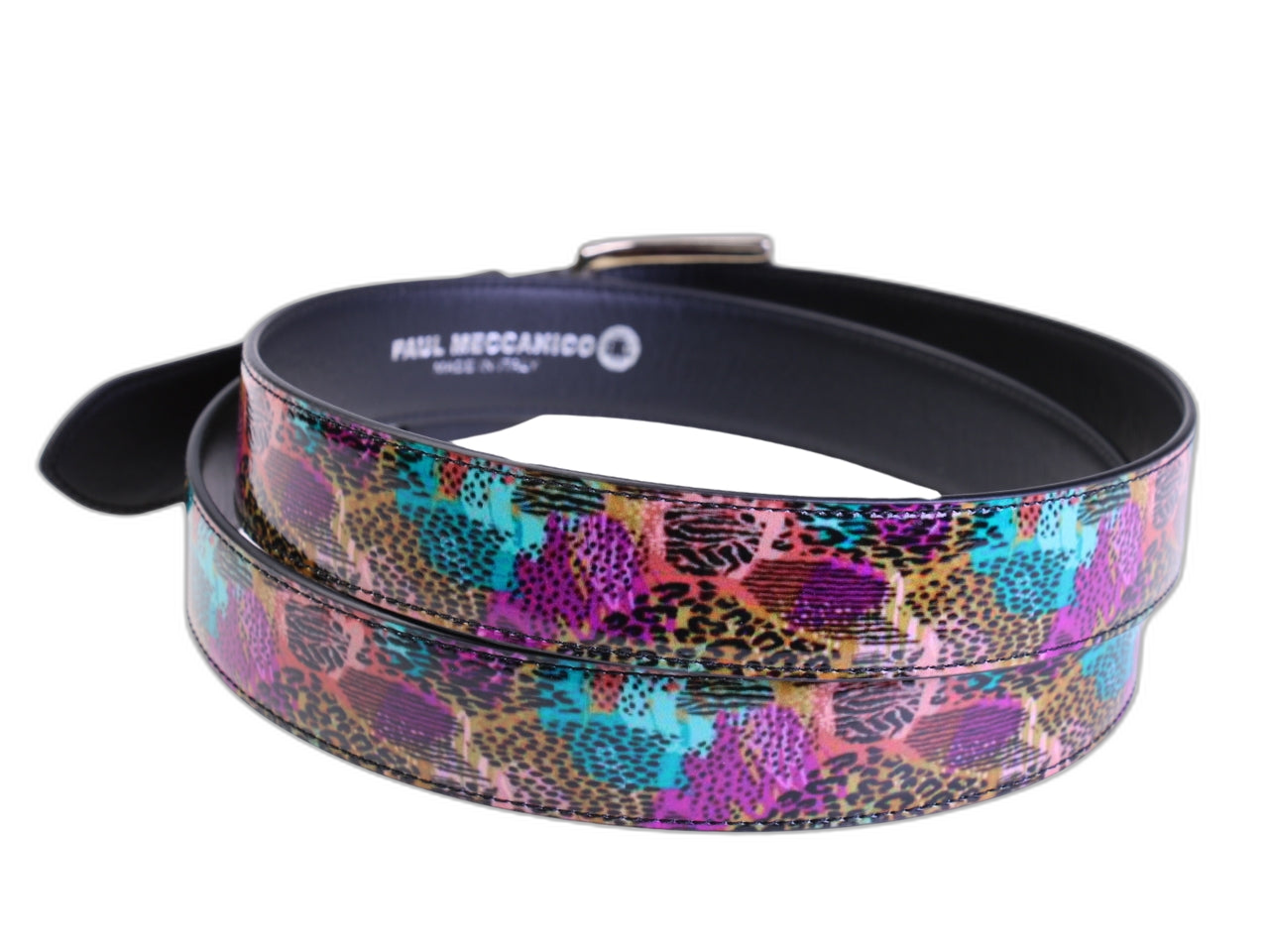 .CINTURA DA DONNA MULTICOLORE CON FANTASIA ANIMALIER REALIZZATA IN TELONE DA CAMION.