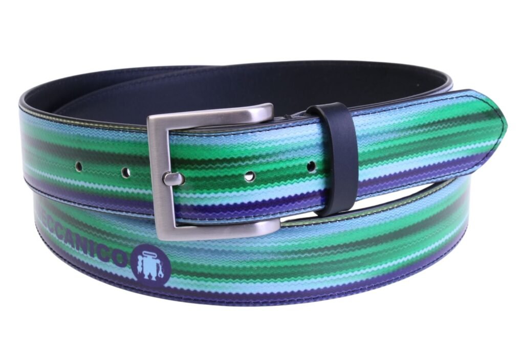 CINTURA DA UOMO BLU E VERDE CON EFFETTO SFUMATO REALIZZATA CON TELONI DI CAMION.