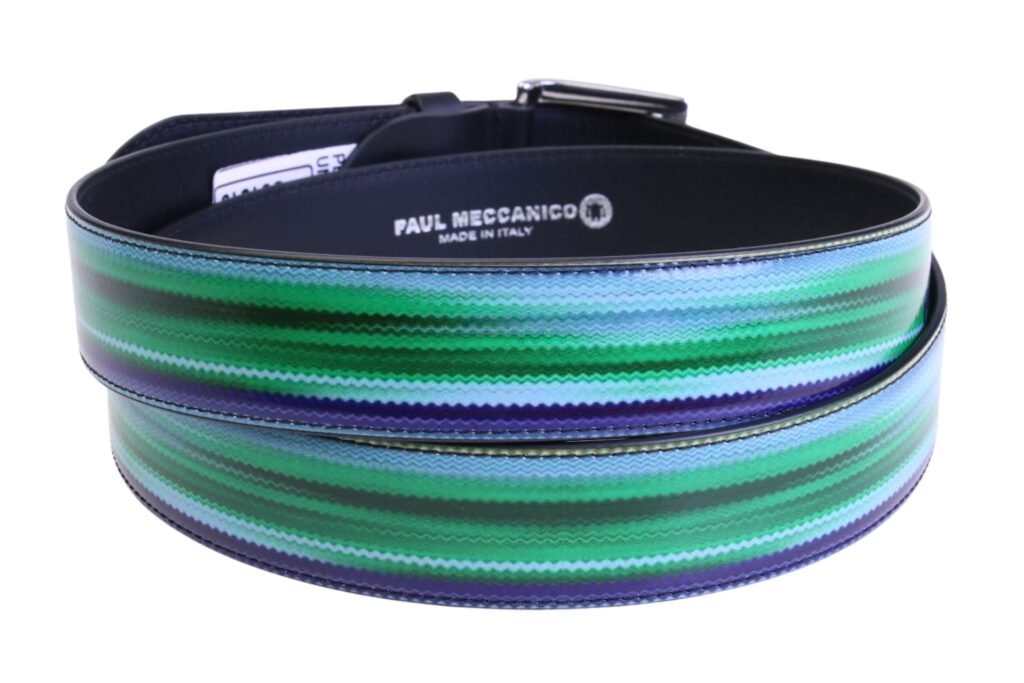 CINTURA DA UOMO BLU E VERDE CON EFFETTO SFUMATO REALIZZATA CON TELONI DI CAMION.