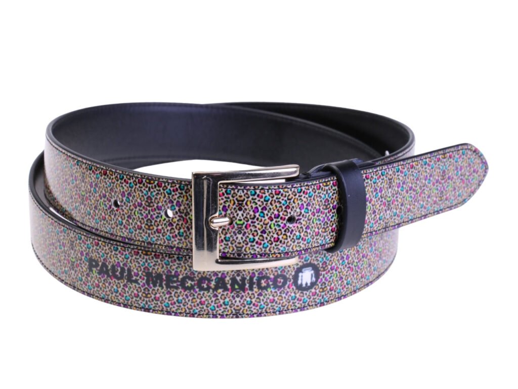 .CINTURA DA DONNA MULTICOLORE CON FANTASIA ANIMALIER REALIZZATA IN TELONE DA CAMION.