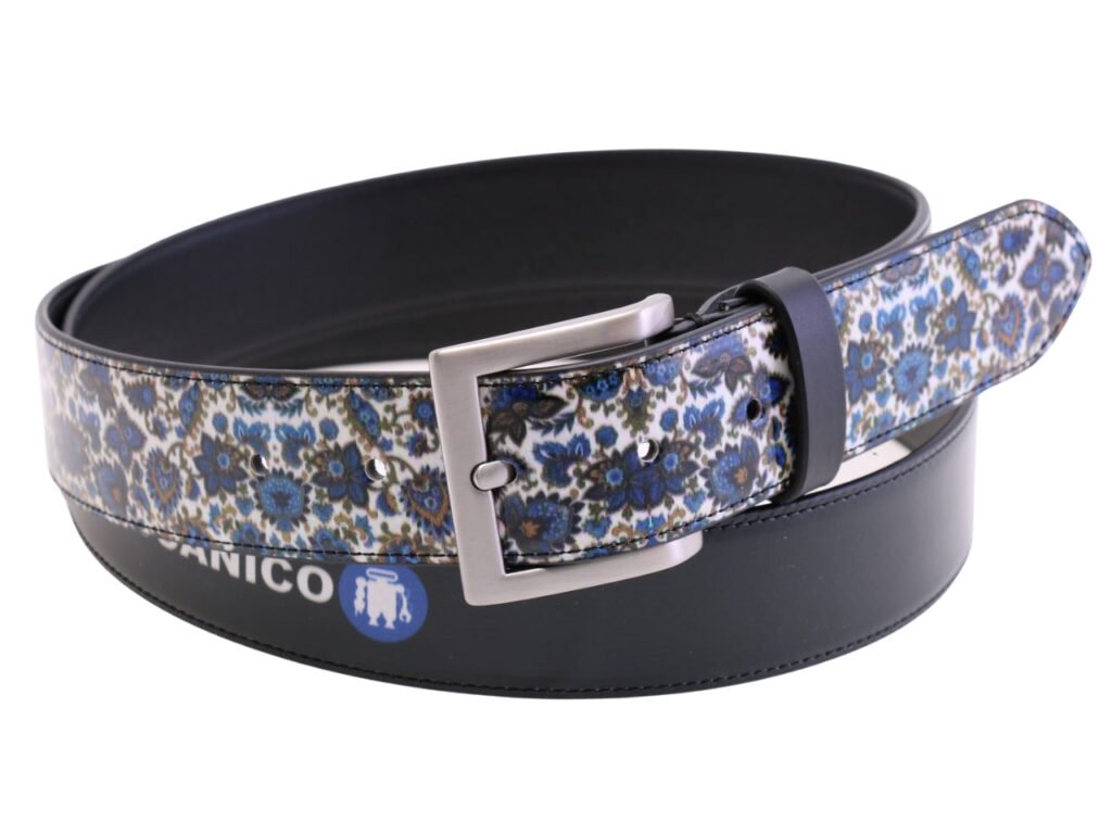 '-CINTURA DA UOMO BLU CON FANTASIA FLOREALE IN TELONE DA CAMION.
