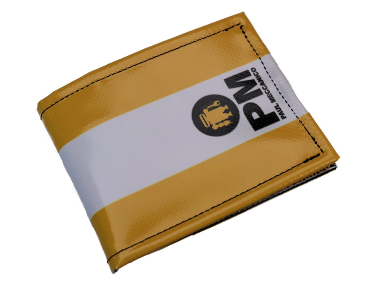 PORTAFOGLIO DA UOMO GIALLO E BIANCO. MODELLO CRIK REALIZZATO CON TELONI DI CAMION. - Edizione limitata Paul Meccanico