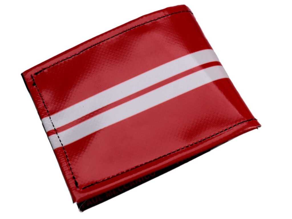PORTAFOGLIO DA UOMO ROSSO E BIANCO. MODELLO CRIK REALIZZATO CON TELONI DI CAMION. - Edizione limitata Paul Meccanico