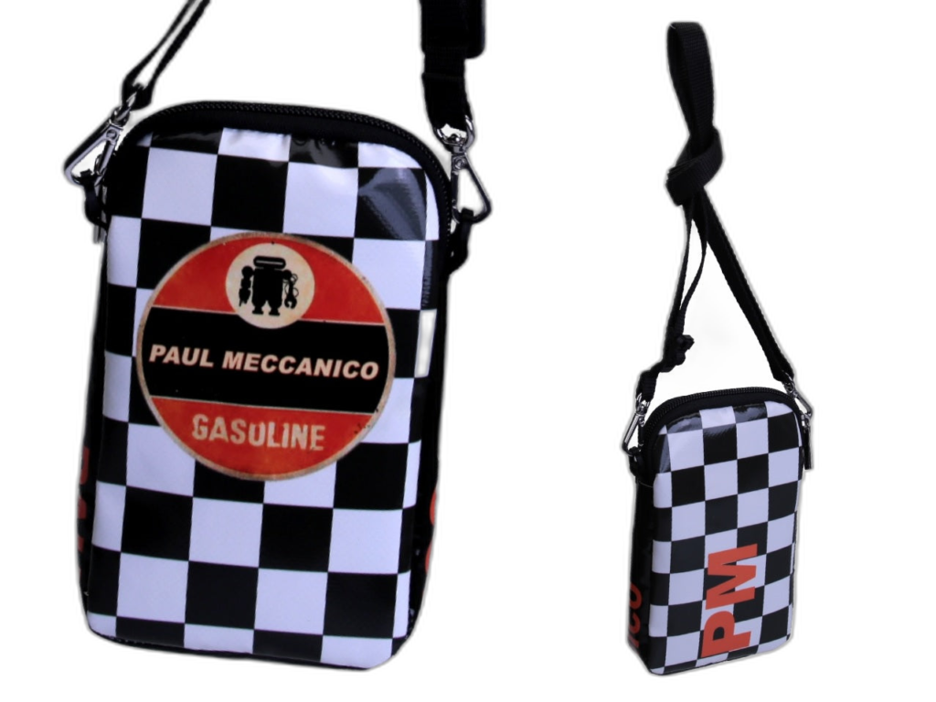 BORSA PER CELLULARE "BENZINA" FANTASIA SCACCHISTICA.