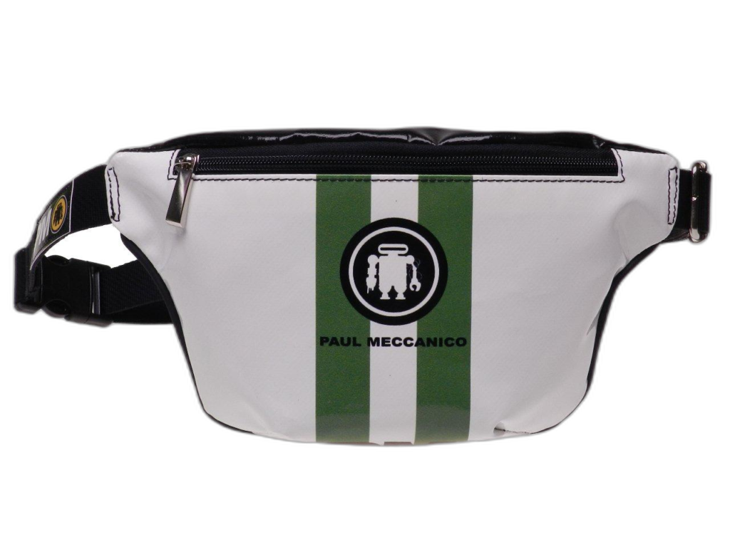 BORSA A TRACOLLA NEI COLORI VERDE, BIANCO E NERO REALIZZATA CON TELONI DI CAMION MODELLO FLEX. - Edizione limitata Paul Meccanico