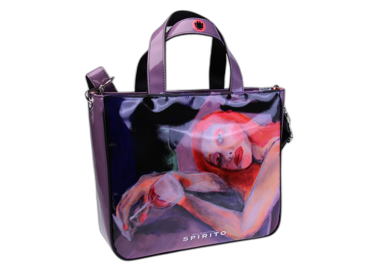 .TOTE BAG "DRINKING AGAIN" DI PAUL ALBERT DARI. MODELLO GLAM REALIZZATO CON TELONI DI CAMION. LIBRO "LA PITTURA E' DONNA INCLUSO NEL PREZZO".