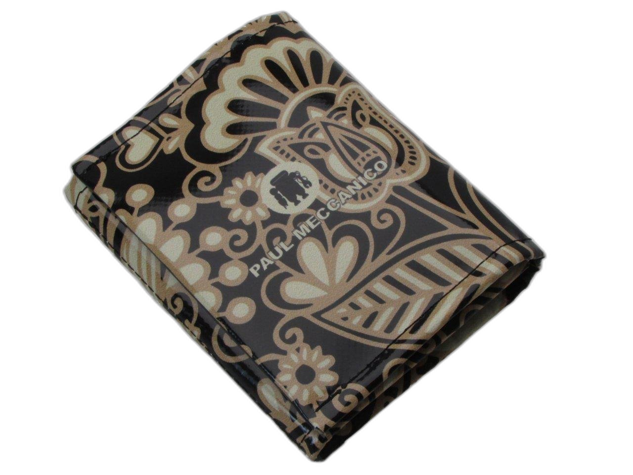 PORTAFOGLIO DONNA NERO E BEIGE COLORI FANTASIA MAIOLICA. MODELLO TREK REALIZZATO CON TELONI DI CAMION. - Paul Meccanico