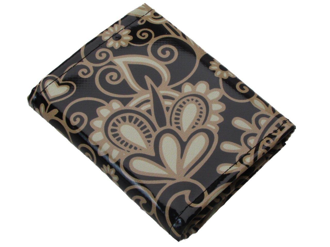 PORTAFOGLIO DONNA NERO E BEIGE COLORI FANTASIA MAIOLICA. MODELLO TREK REALIZZATO CON TELONI DI CAMION. - Paul Meccanico