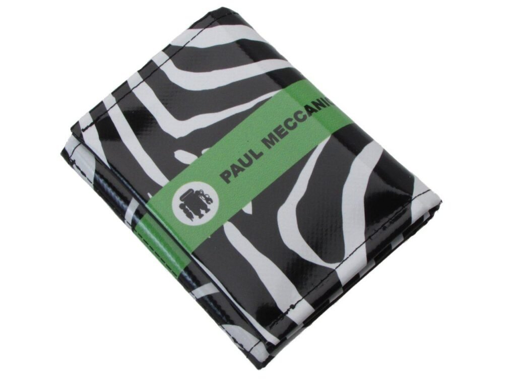PORTAFOGLIO DONNA BIANCO E NERO COLORI FANTASIA ANIMALIER. MODELLO TREK REALIZZATO CON TELONI DI CAMION. - Paul Meccanico